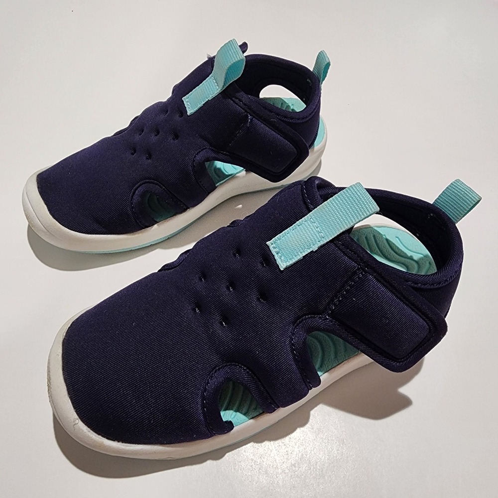 Cat & Jack Toddler Kids Navy Blue Teal Water Sandals Shoes Size 9c Hook & Loop